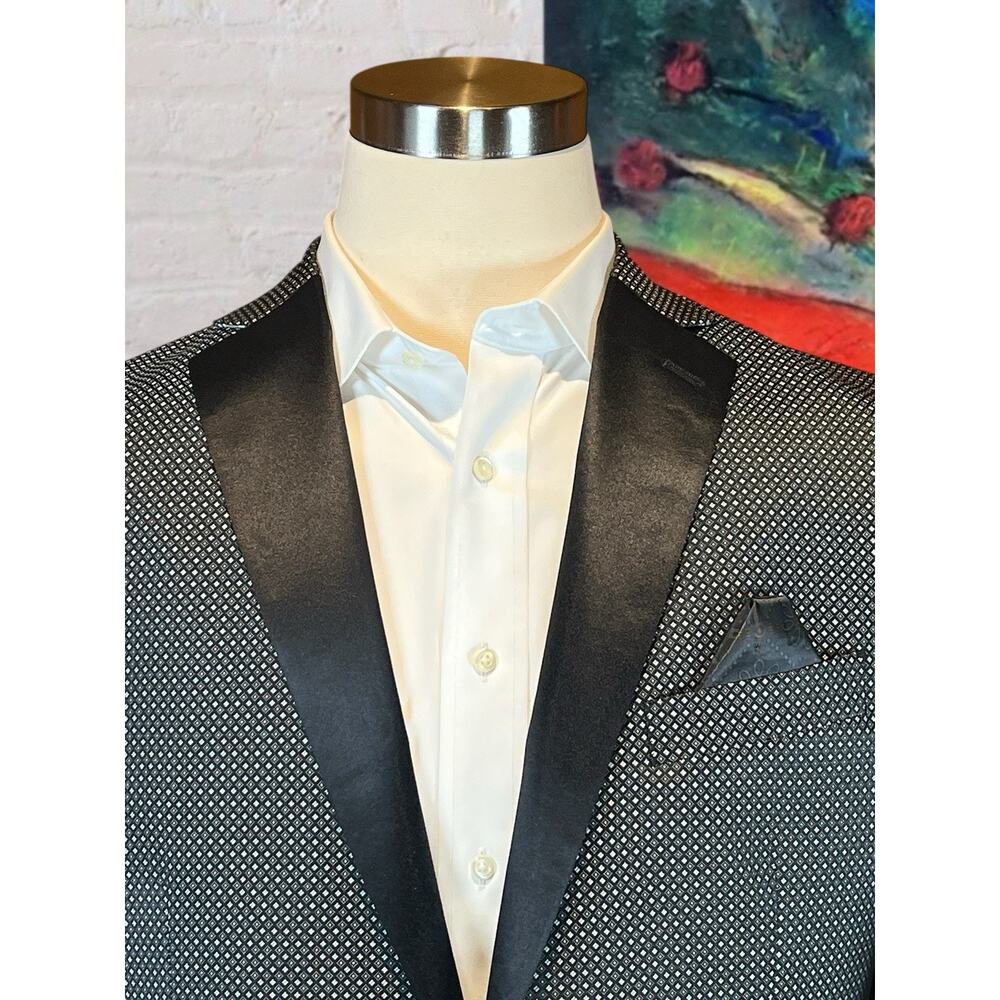 New Van Heusen Mens 42L Black White Geometric Tuxedo Dinner Jacket - Picture 4 of 15